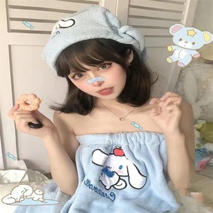 新款 玉桂可爱毛巾带帽 大耳狗浴袍女夏浴巾可穿可裹浴裙浴帽套装