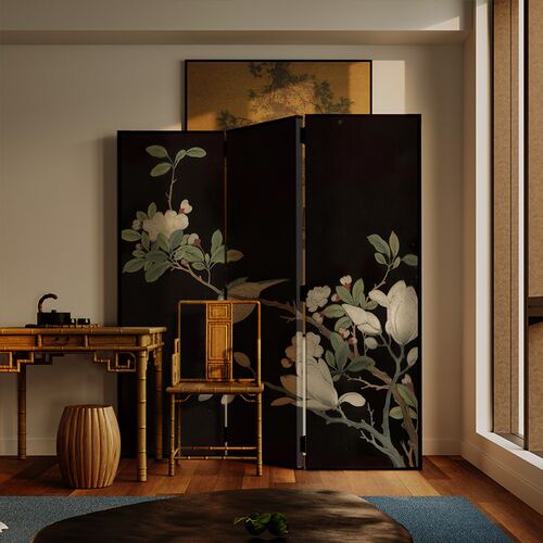 东方美学新古典屏风折叠移动客厅玄关入户茶室卧室床头折屏夜莺画