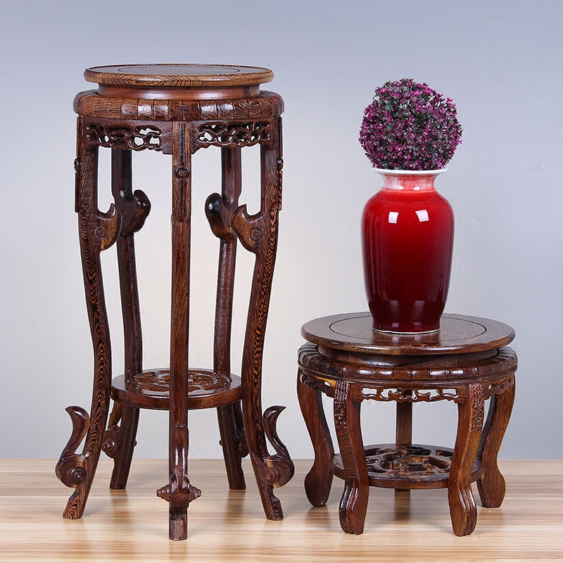 圆形花瓶花盆底座托盘鱼缸架奇石头实木承重摆件空调高脚托架底座