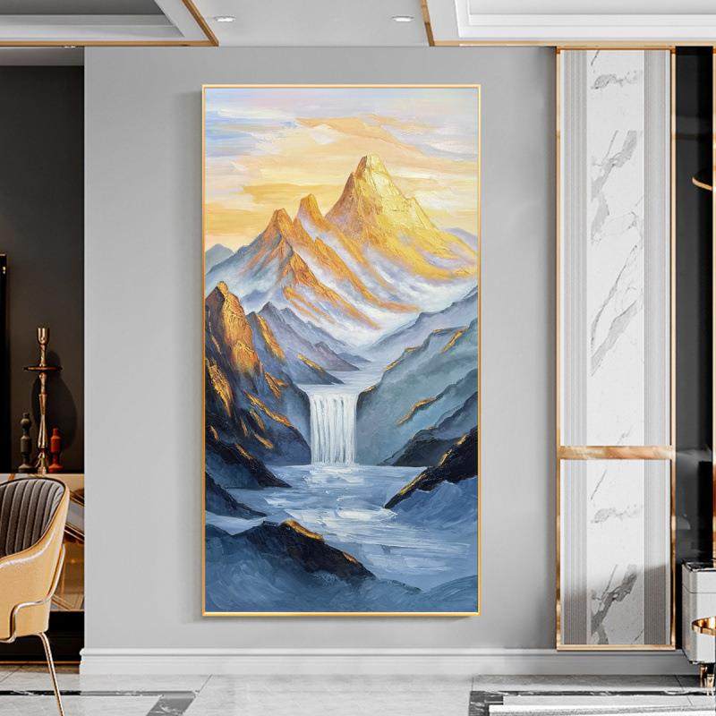 酒店民宿大芬村入户玄关装饰画日照金山风景现代轻奢中式走廊挂画