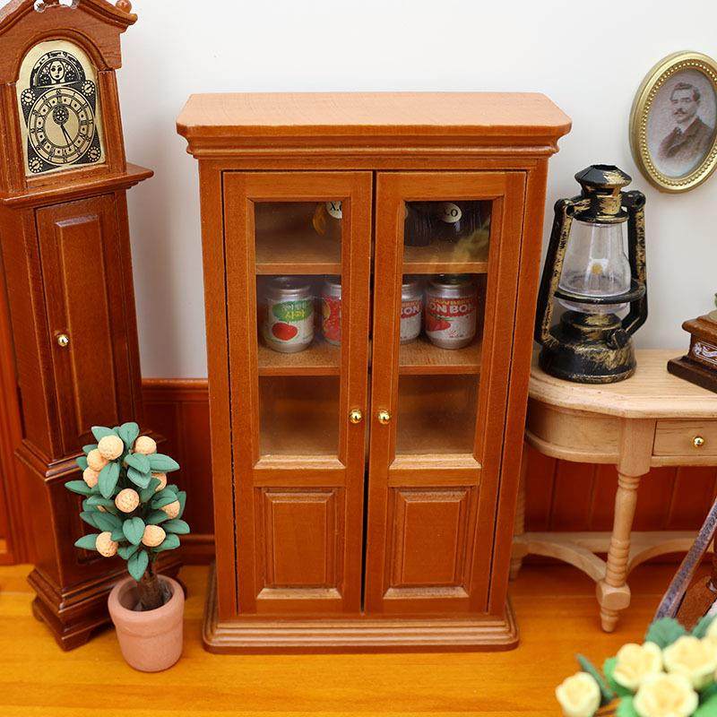1:12迷你娃娃屋家具摆件微缩OB11书房场景书柜双门柜子仿真柜