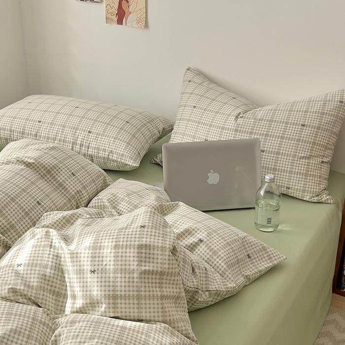 新款全棉40支四件套纯棉四件套简约格子风纯棉套件纯棉被套可水洗