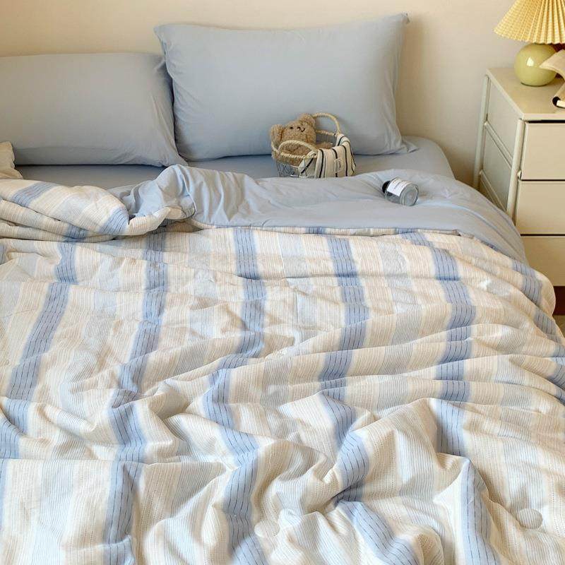 夏季A类全棉双层纱夏凉被四件套小冰皮凉感纯棉被套简约床品床笠