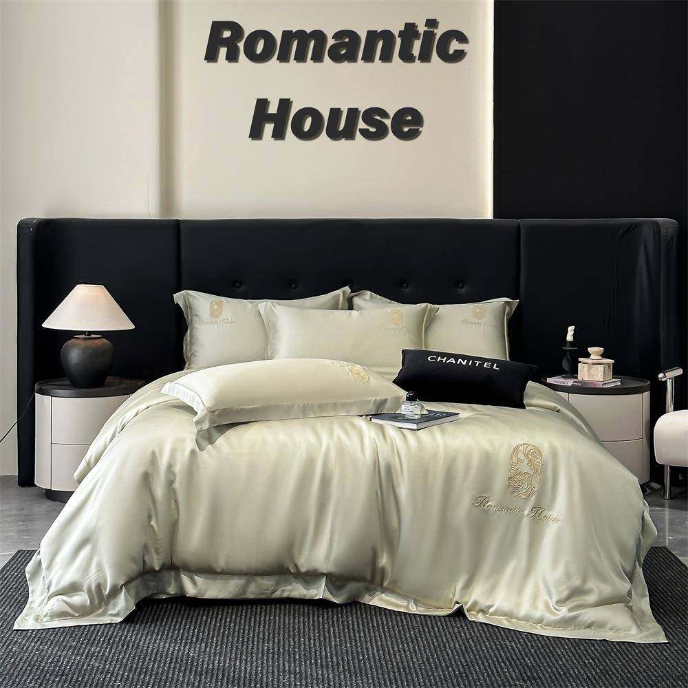 2025新款水洗真丝刺绣四件套家用学生宿舍床上用品四件套