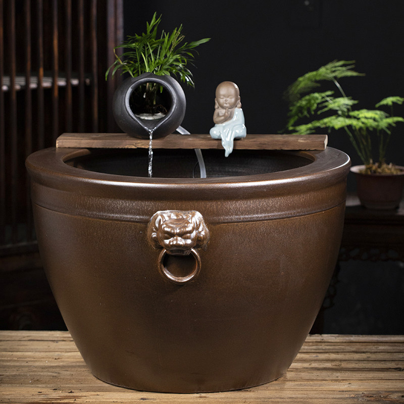 大型陶瓷流水喷泉鱼缸陶罐水循环造景古法鱼缸客厅阳台落地大水缸,宠物/宠物食品及用品,底柜/落地缸,淘宝优惠券,粉丝福利购,淘宝优惠卷