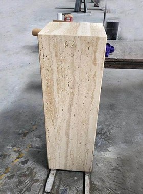 哑光天然洞石大理石底座酒店别墅装饰立柱工艺品摆件底座高端定制