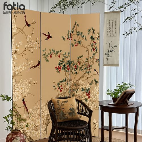 法式复古花鸟屏风隔断客厅2025新款中古风玄关遮挡折叠移动折屏