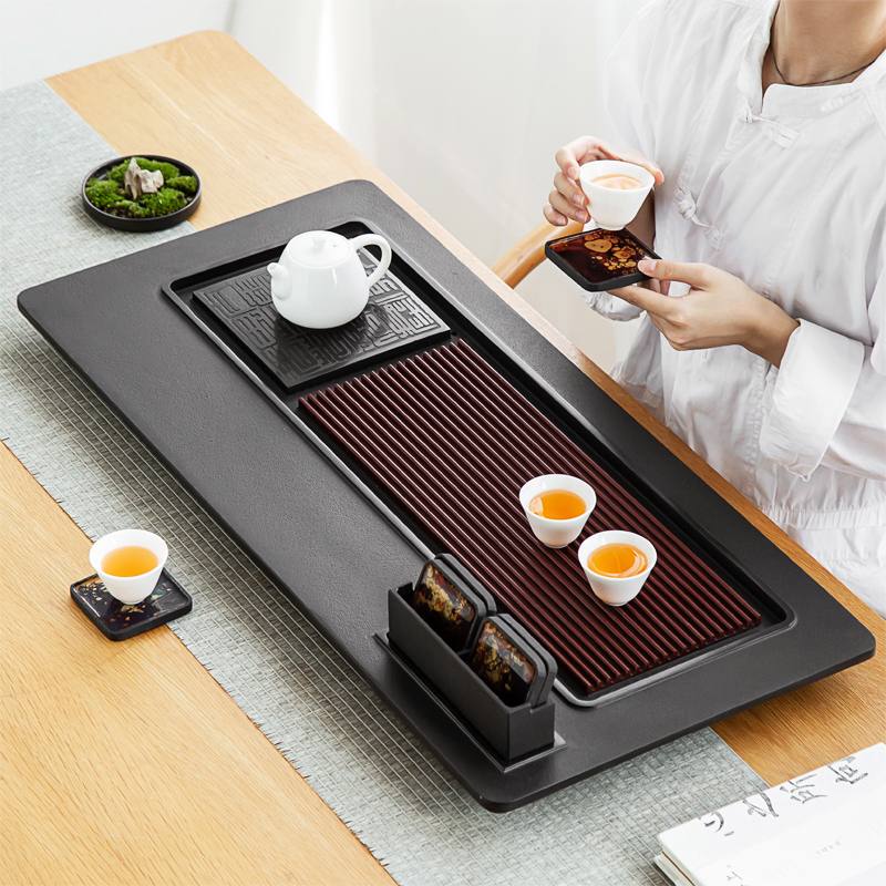乌金石茶盘电木石头茶台高端家用办公室桌功夫茶具茶海茶托盘套装