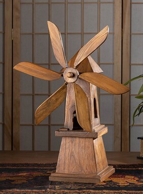 泰国实木风车桌面摆件创意木雕工艺品家居客厅电视酒柜装饰品摆设