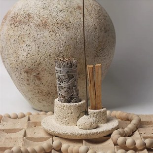 三用底座 线香秘鲁燃烧工具容器多功能燃烧托盘复古陶瓷盘蜡烛台