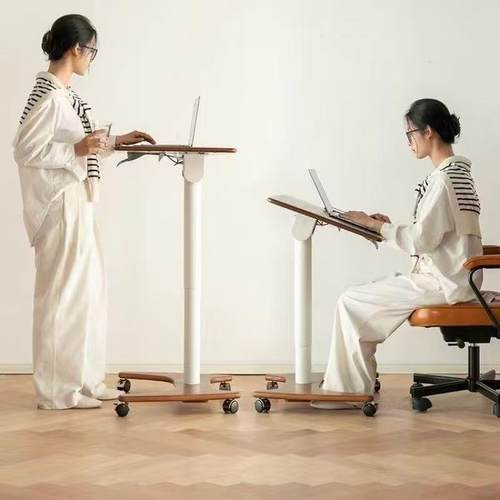 电脑桌实木家用简易书桌学习桌办公桌工作台可折叠升降移动小桌子