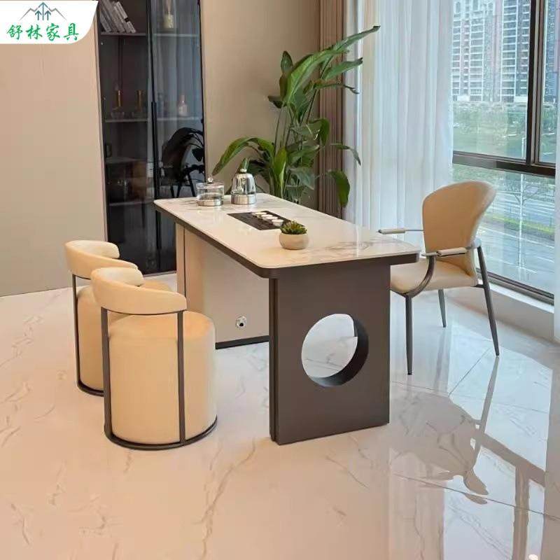 奶油风岩板茶桌椅组合客厅办公室阳台小户型轻奢简约茶台泡茶桌