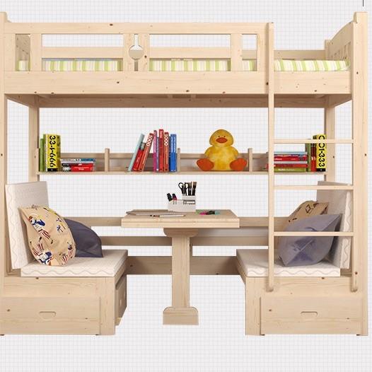实木儿童多功能床电脑学习床上下床双层床