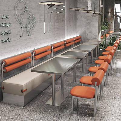 工业风靠墙卡座沙发餐厅咖啡店奶茶店火锅店烤肉店网红不锈钢桌椅