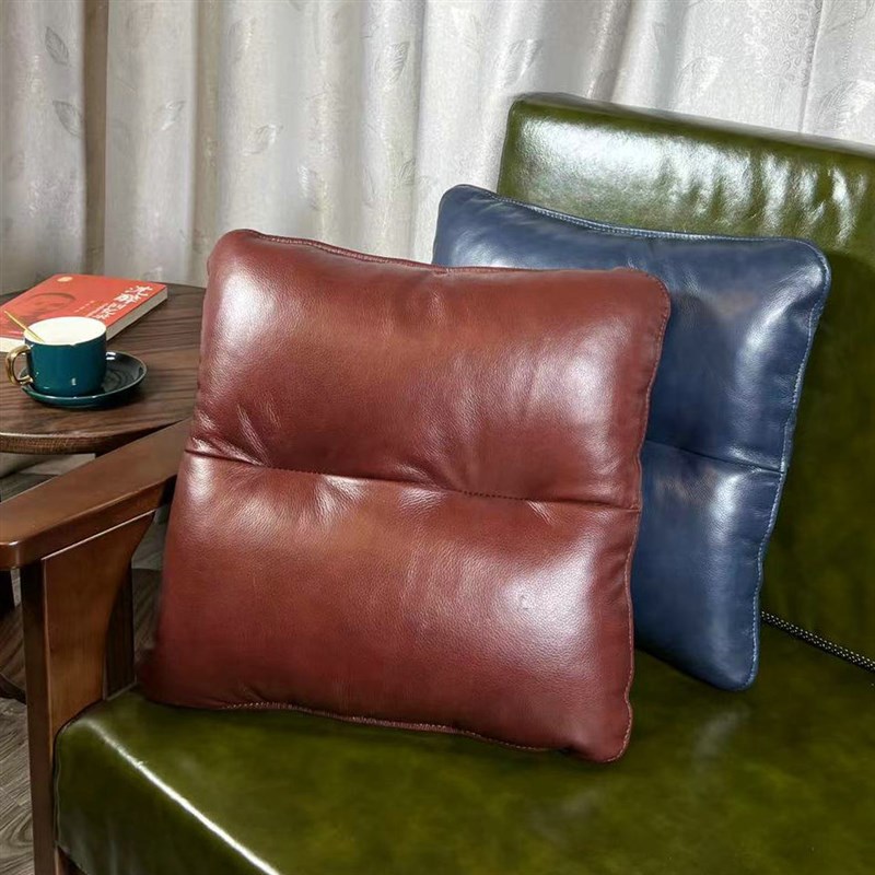 定制真皮抱枕靠垫沙发靠枕方形皮质靠垫纯色头层牛皮现代简约抱枕