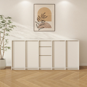 实木奶油风餐边柜客厅靠墙储物柜矮柜小户型茶水柜骨骼门碗柜定制