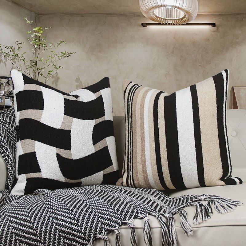 侘寂风雪尼尔抱枕民宿酒店客厅沙发几何条纹靠垫现代简约家用靠枕,居家布艺,靠垫/抱枕,淘宝优惠券,粉丝福利购,淘宝优惠卷