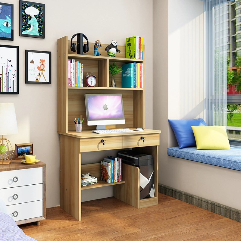 书桌书架组合卧室家用儿童学习桌书柜一体实木写字桌子台式电脑桌