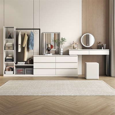 现代简约梳妆台斗柜一体组合卧室多功能床尾衣帽架收纳柜落地衣架