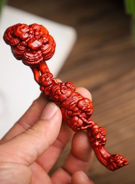 小叶紫檀灵芝如意手把件汽车挂件开业乔迁客厅桌面摆件装饰工艺品