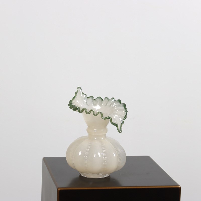 中古柔美亮瓷粉色南瓜形芬顿手工玻璃花瓶水养插花器家居装饰摆件