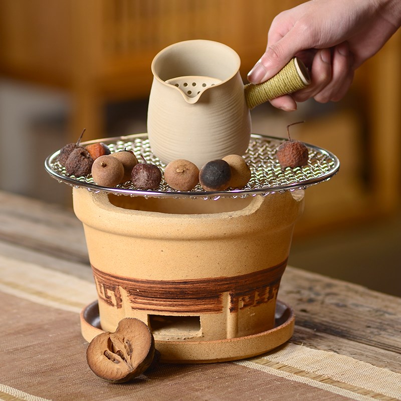 成竹围炉煮茶炭炉家用中式侧把烤茶罐罐茶烤火炉茶具电炭两用装