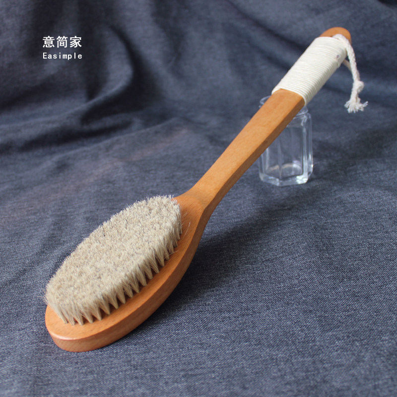 意简家弯长柄榉木马鬃软毛洗澡刷搓背沐浴刷用得上力不伤皮肤干刷图片