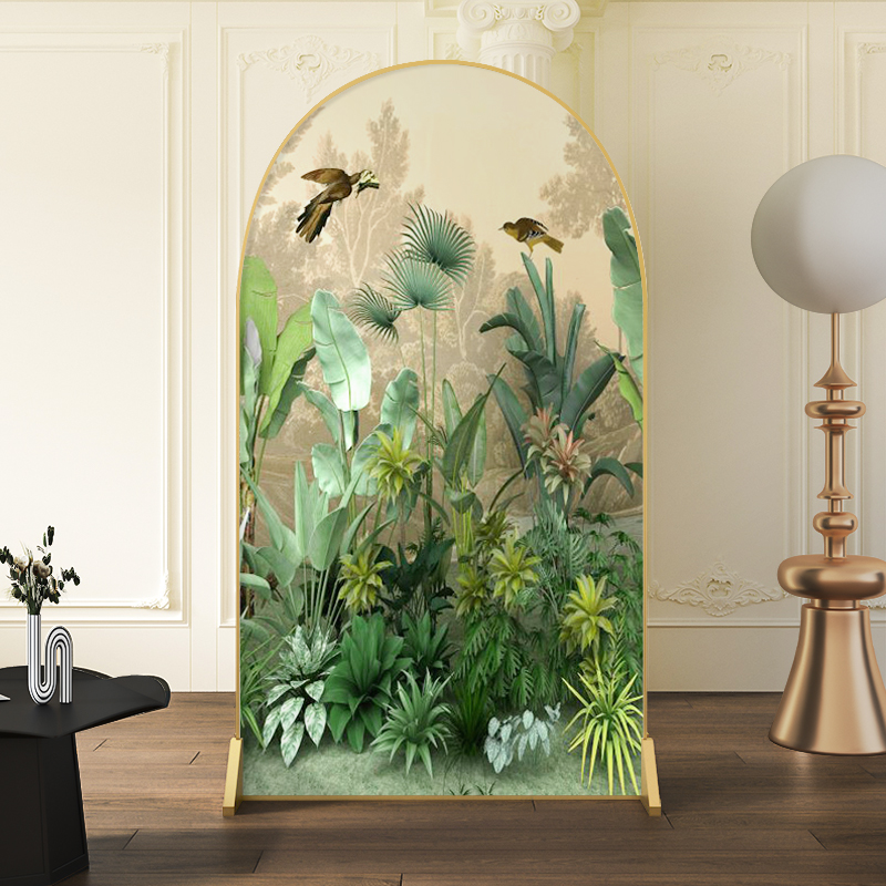 法式热带雨林屏风隔断客厅卧室房间入户玄关遮挡装金属移动座屏