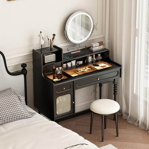 法式复古风梳妆台实木收妆台镜子床边化妆台柜家用女孩房间化妆桌