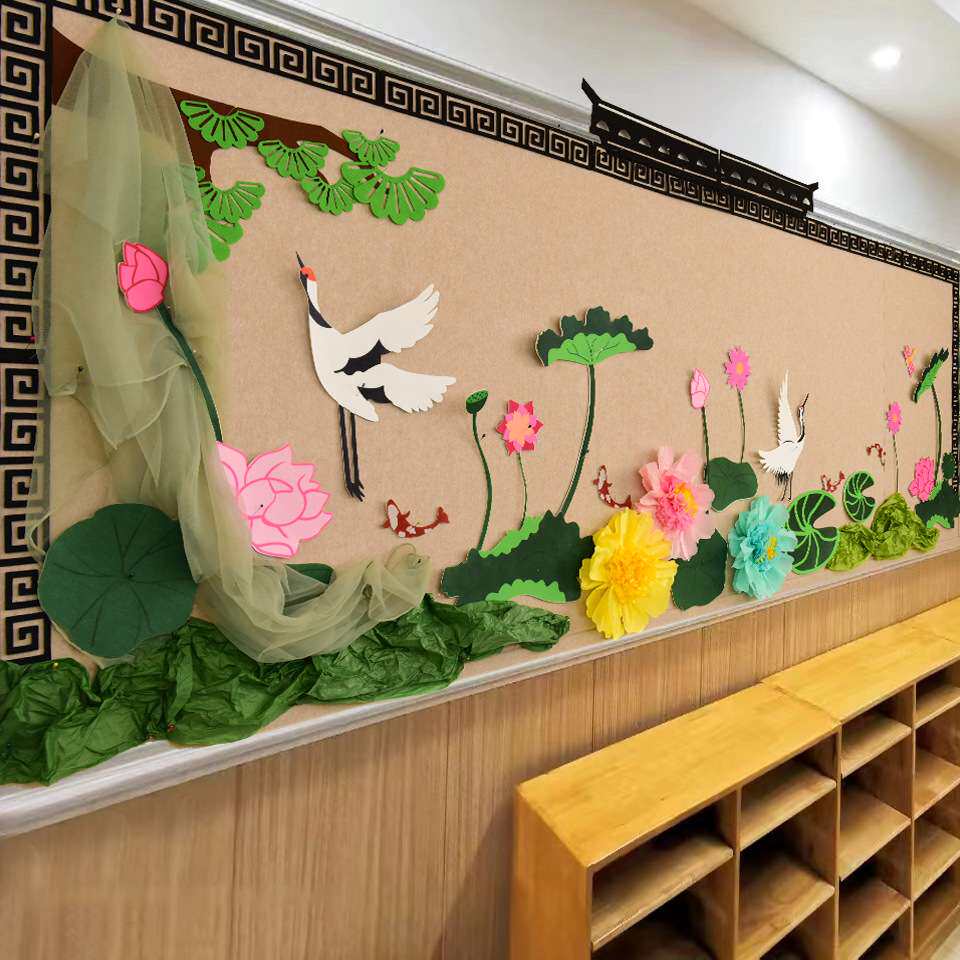 手工立体中国风荷塘主题布置装饰幼儿园板报评比文化墙面墙贴组合