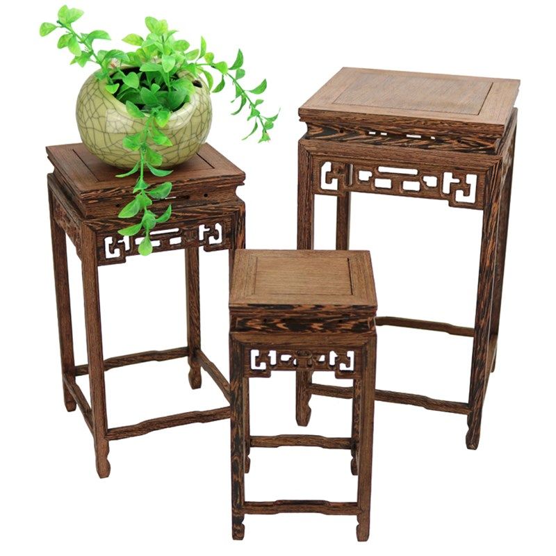 红木工艺品小花架鸡翅木奇石茶壶木雕摆件高脚几花盆底座