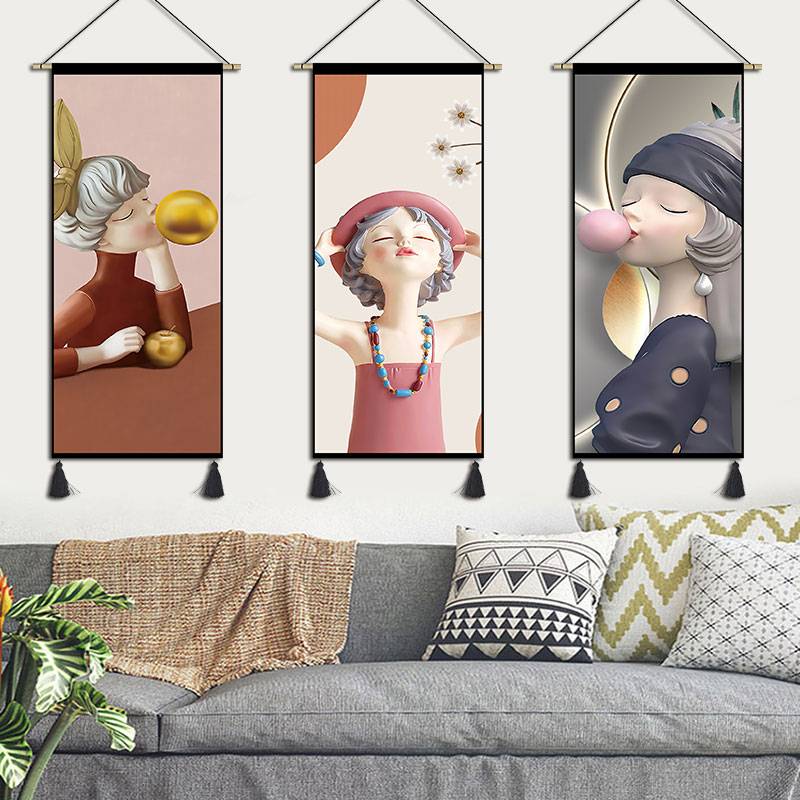 卡通女孩挂画布艺卧室客厅装饰画宿舍儿童房挂毯电表箱遮挡挂布画