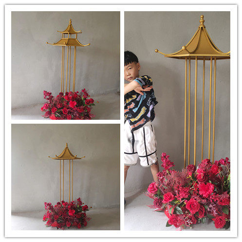 新款婚庆道具屋檐路引中式婚礼现场迎宾区装饰布置铁艺凉亭摆件