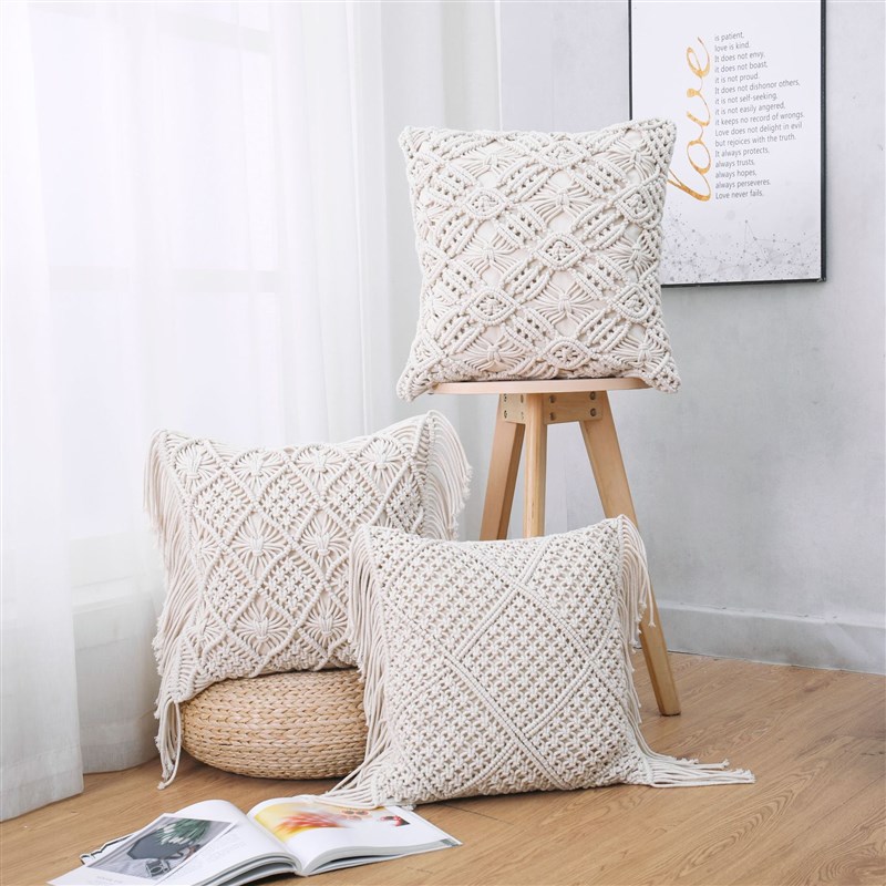 现代简约棉汽车办公室沙发装饰靠枕 靠垫 手编棉绳工艺抱枕