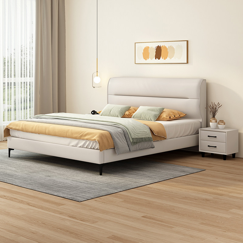 实木床1.8米现代简约双人床经济型1.5米单人床架出租房皮质软包床