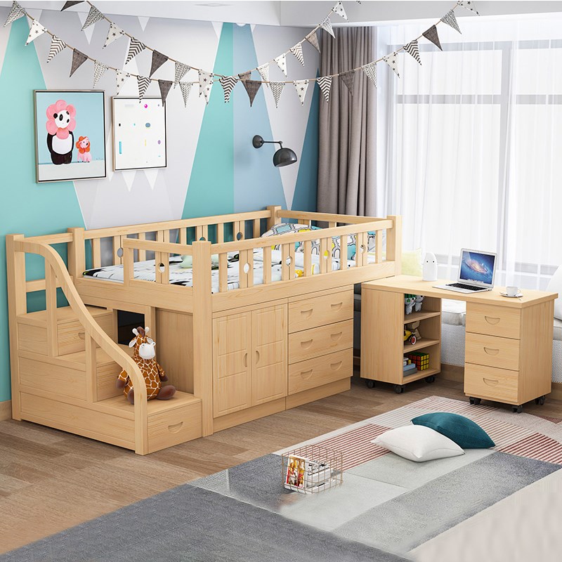 高架床单上层下空实木上床下书桌书架一体床组合床儿童书桌小户型