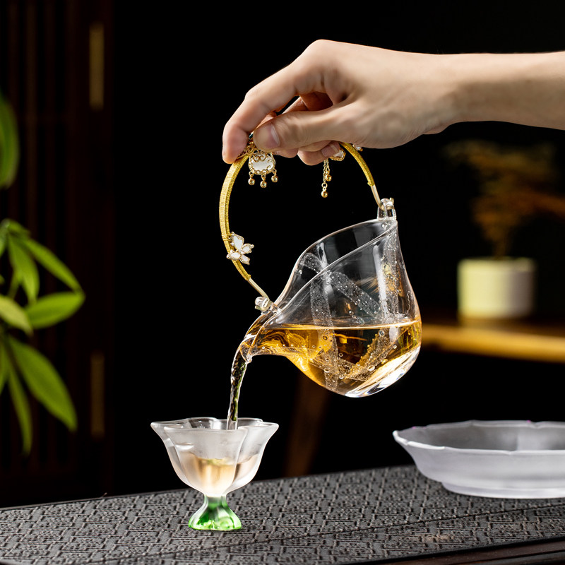 玻心璃语非白铜提梁高端公道杯琉璃手工分茶器茶具200ml公杯