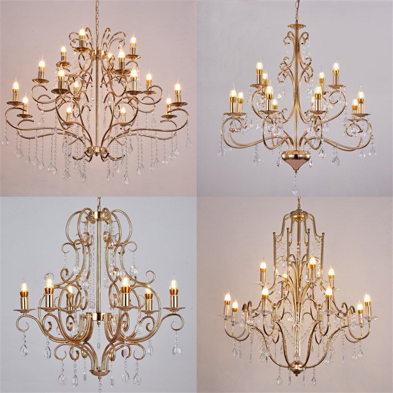 新款婚礼堂欧式水晶吊灯铁艺电镀吊灯舞台空中吊顶装饰婚礼道具