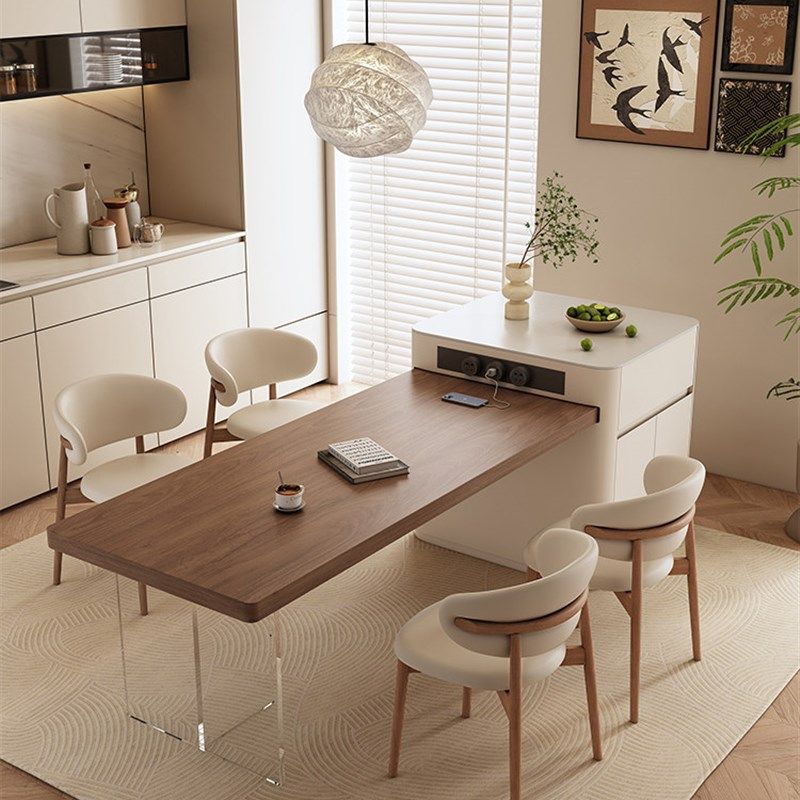中古风岛台餐桌一体家用可伸缩中岛台胡桃色小户型高段悬浮桌子,住宅家具,岛台餐桌,淘宝优惠券,粉丝福利购,淘宝优惠卷