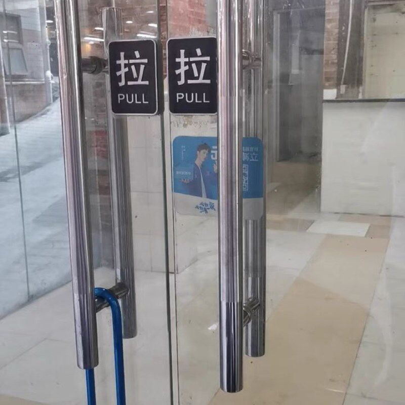 黑色木门玻璃门玫瑰黑圆管大门侧装钛金色把手拉手有无框斜拐脚