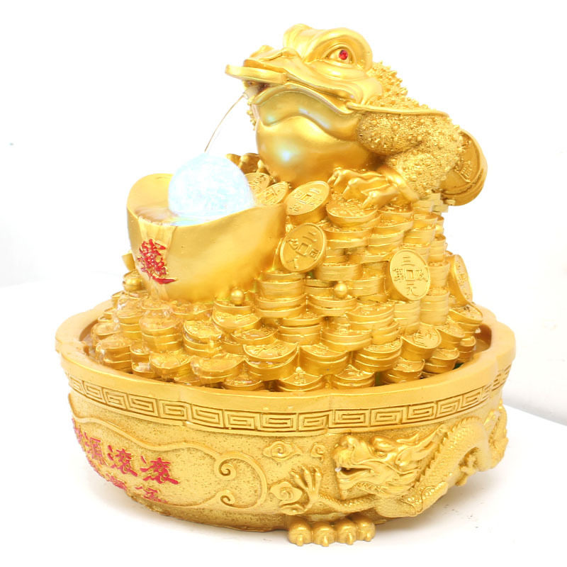 新款创意金蟾树脂工艺品财源滚滚假山流水摆件喷泉家居礼品摆设产