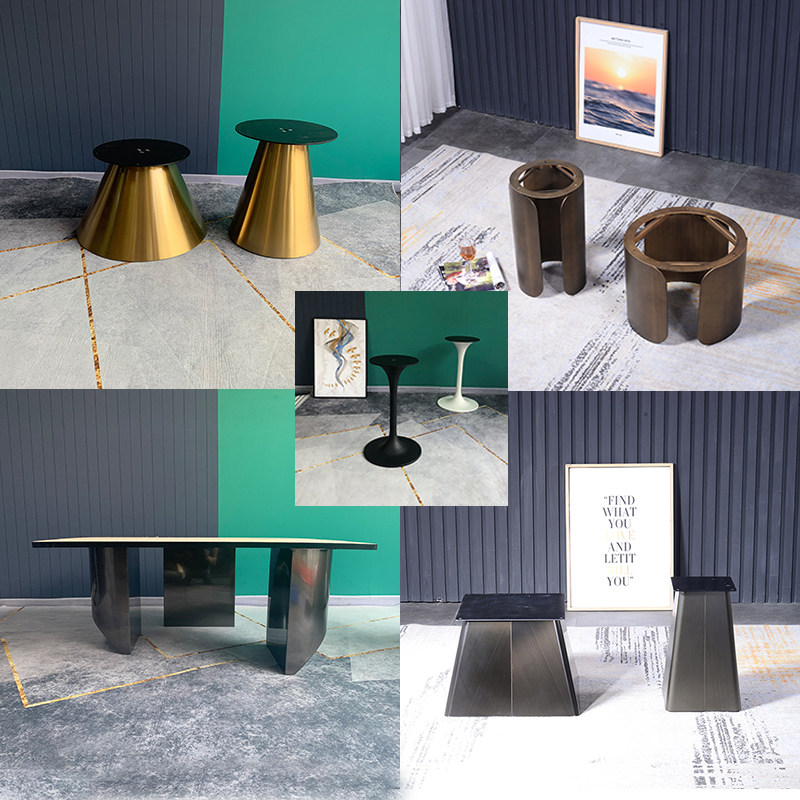 欣蒂斯姬岩板茶几腿不锈钢茶几组合高低大小圆玻璃大理石边几角几