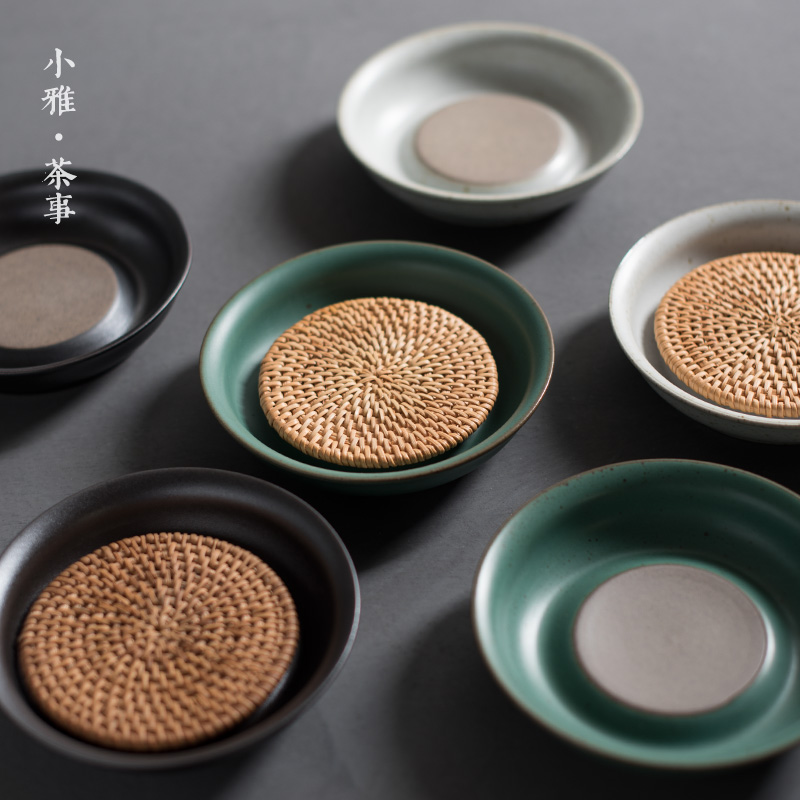 小雅仿古壶承 圆形茶承干泡台复古粗陶盛水盘功夫茶壶配件藤壶垫