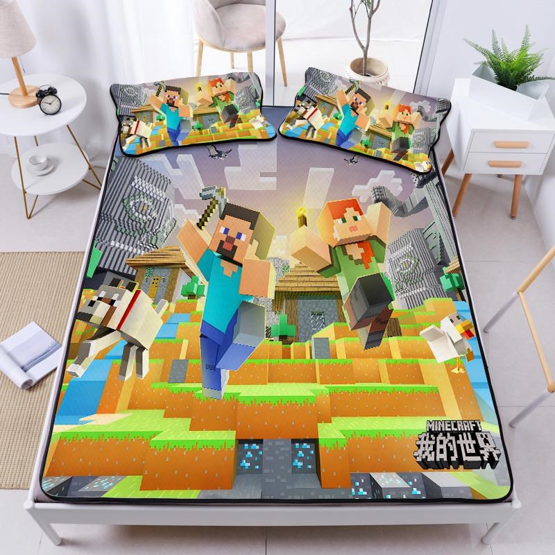 超划算童冰丝凉席三件套我的世界游戏床品软席子夏季可折叠空调席