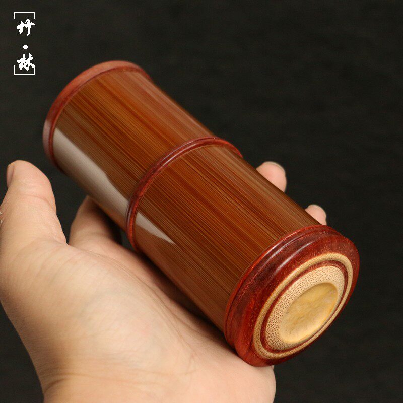 精品海派镶嵌黑檀木老玉竹茶叶罐双格储茶筒便携式出差竹制茶仓罐
