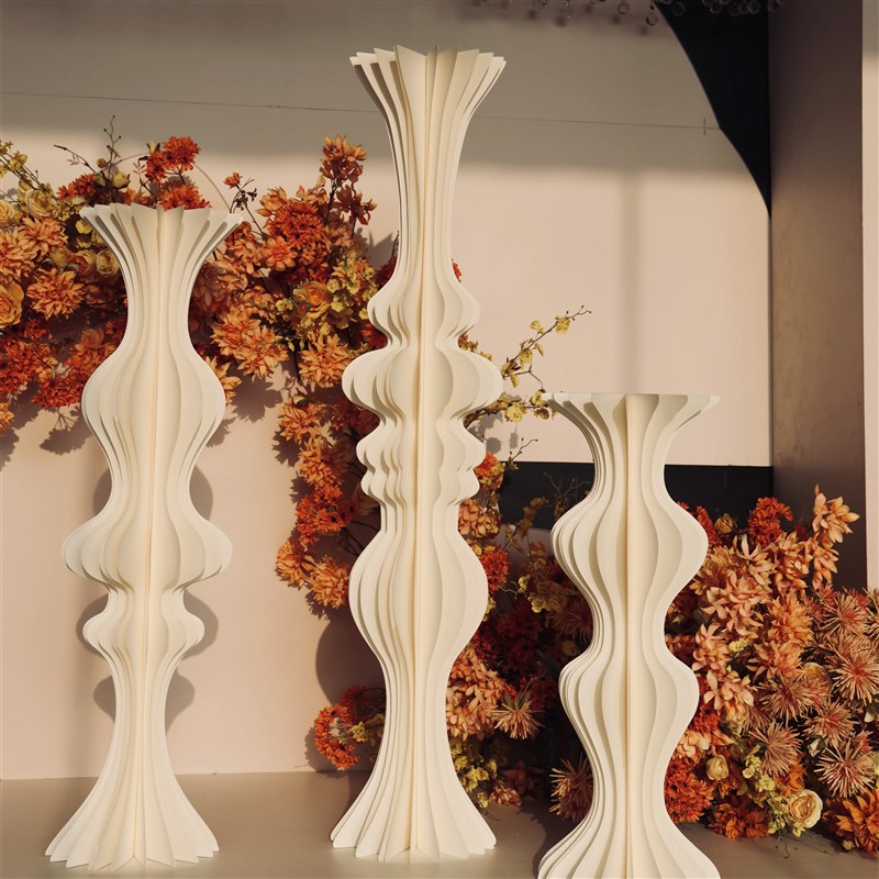 创意纸艺折叠美人鱼路引侘寂风商场橱窗舞台摆件曲线折柱婚庆道具