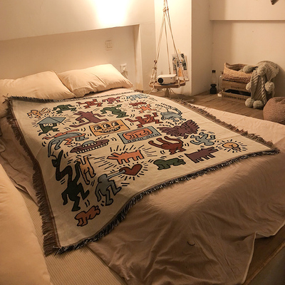 Keith haring涂鸦大师露营小毛毯子床上用办公室午睡毯飞机毯野餐