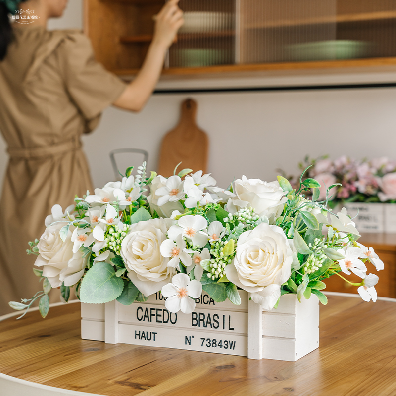 高端手工盆景绢花餐桌插花装饰摆件假花仿真花摆设客厅电视柜摆花