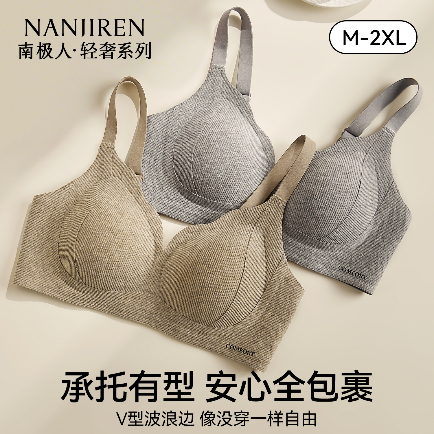 南极人内衣女塑形提拉防下垂收副乳无痕软支撑新款大胸显小文胸罩