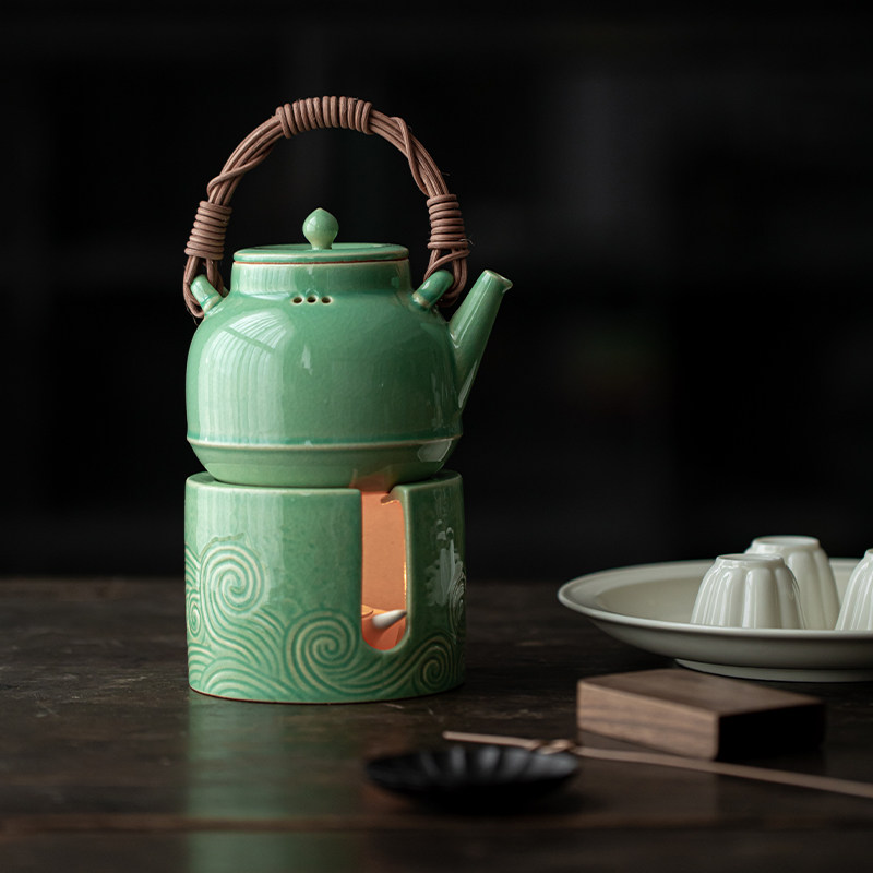 草木祠 陶瓷温茶炉蜡烛底座酒精炉 过滤提梁壶煮茶器家用保温炉